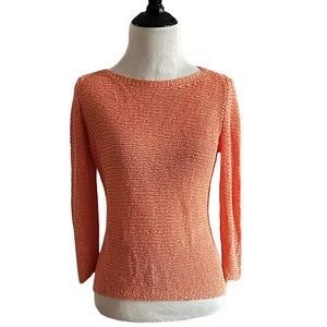 EILEEN FISHER coral sustainable cotton open weave knit top size XS like new